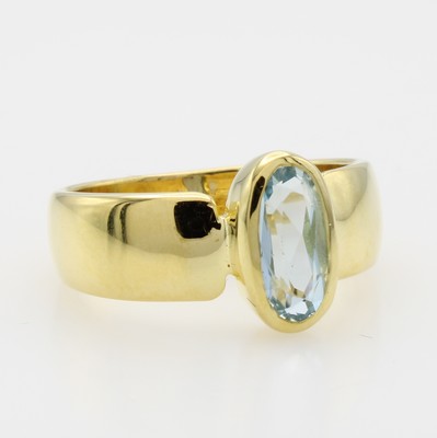 Image Ring mit Aquamarin, GG 585/000, oval facett.Aquamarin ca. 1.3 ct, RW ca. 57 ...