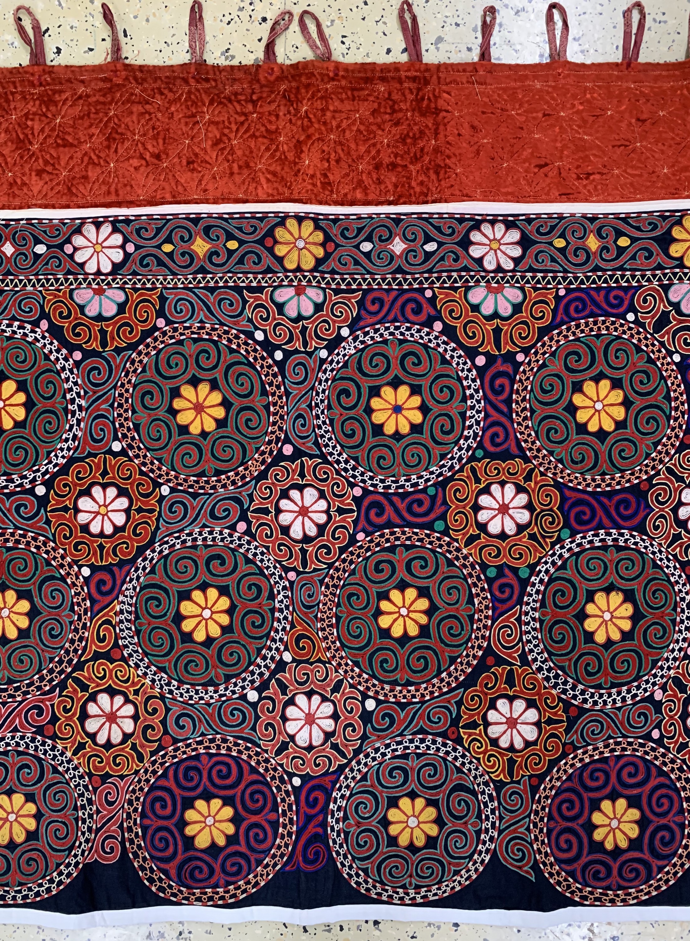 Detail b: Susani antik, Uzbekistan, um 1900, Seidenstickerei auf Samt, ca. 114 x 220 cm, EHZ: 2