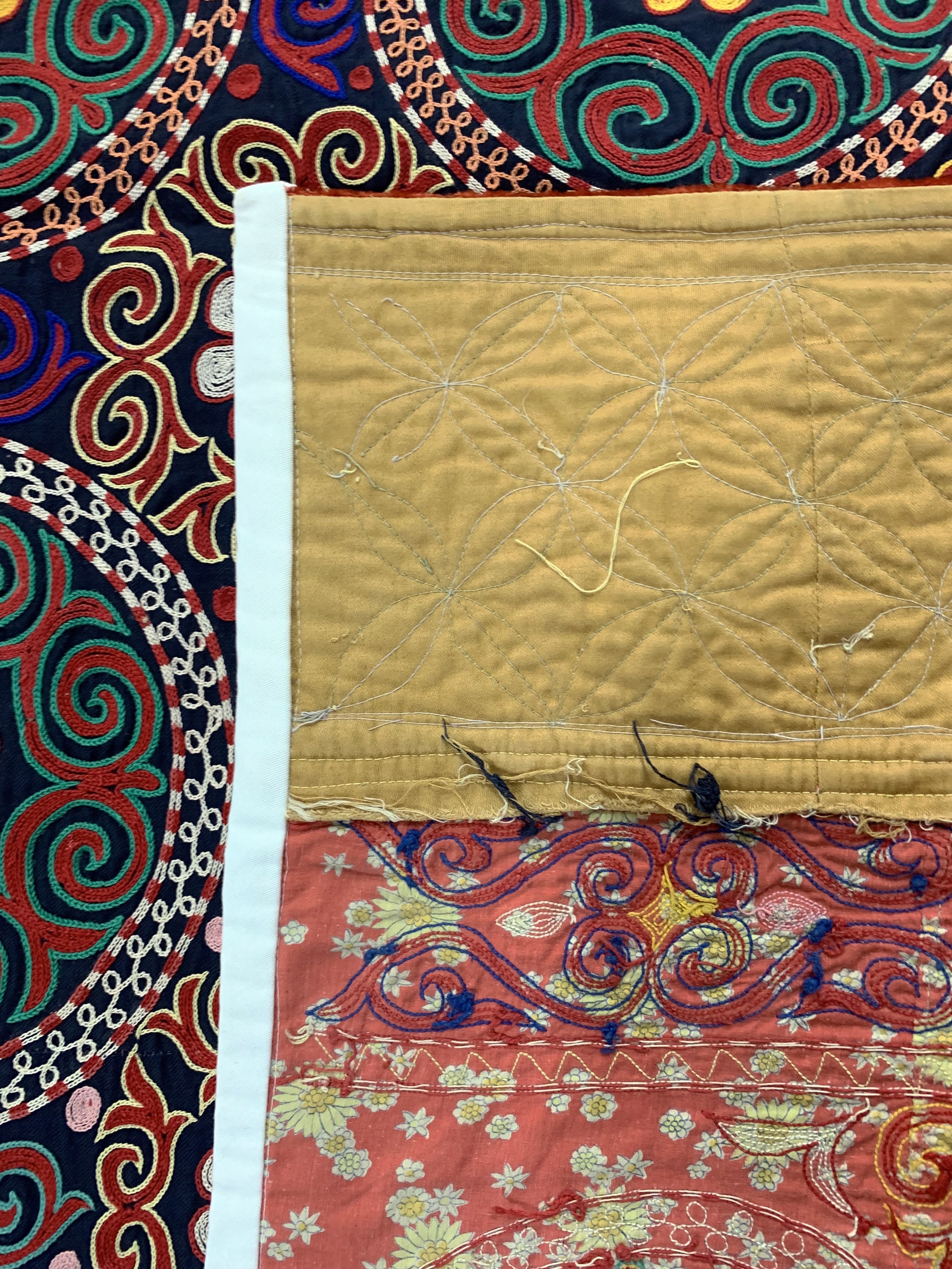Detail d: Susani antik, Uzbekistan, um 1900, Seidenstickerei auf Samt, ca. 114 x 220 cm, EHZ: 2