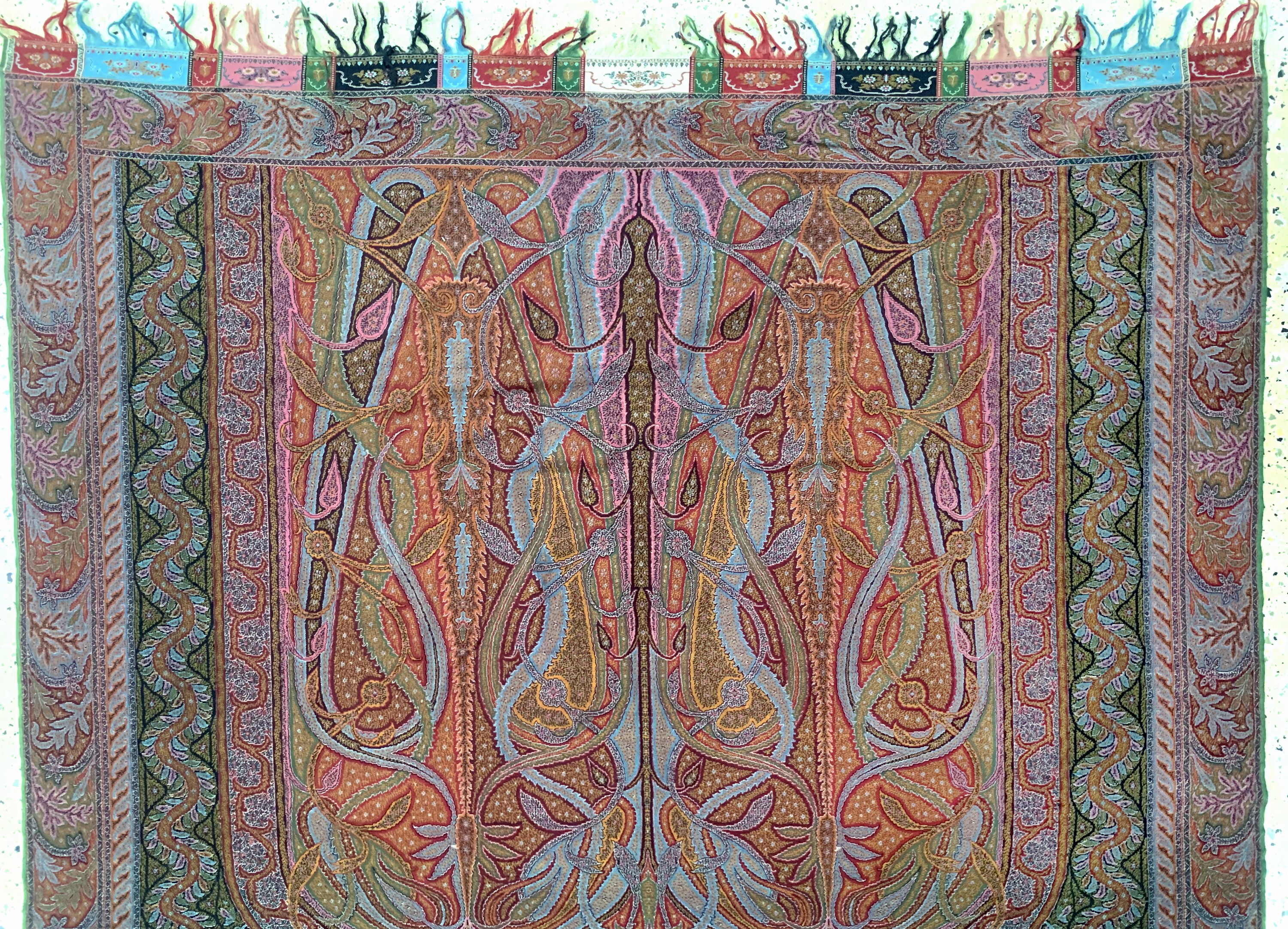 Detail a: Kaschmir Schal, Indien, Anfang 20.Jhd, Wollstickerei, ca. 320 x 160 cm, geflickt, EHZ: 2