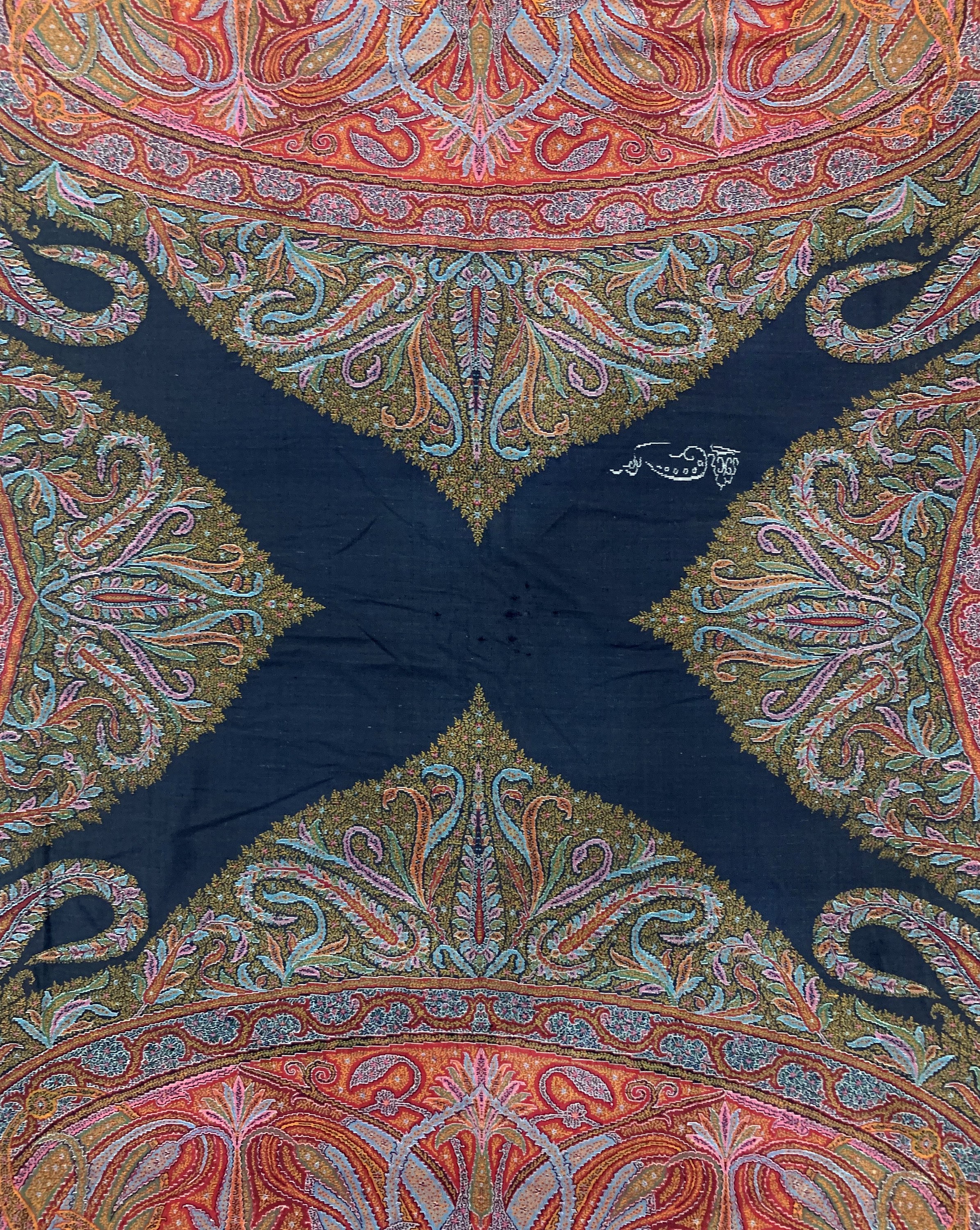 Detail d: Kaschmir Schal, Indien, Anfang 20.Jhd, Wollstickerei, ca. 320 x 160 cm, geflickt, EHZ: 2