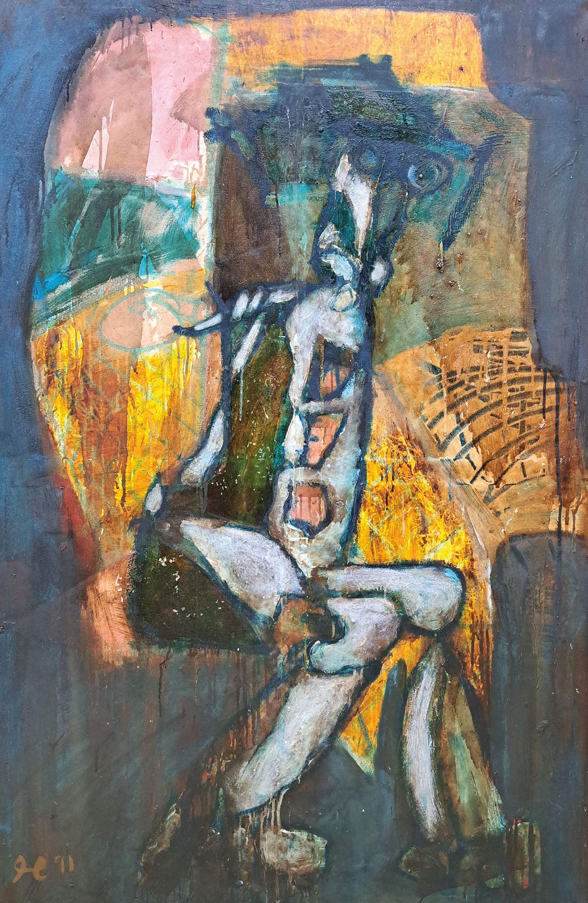 Detail k: Heinz Morszoeck, geb. 1961 Fröndenberg, "Vonoben kommt Druck", großformatige Komposition abstrakter Figur, links unten monogrammiert und ...