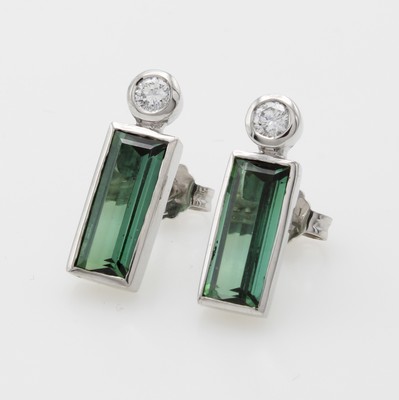 Image 26933585 - Paar Ohrstecker mit Turmalinen und Brillanten, WG 750/000, 2 rechteckige, grüne ...