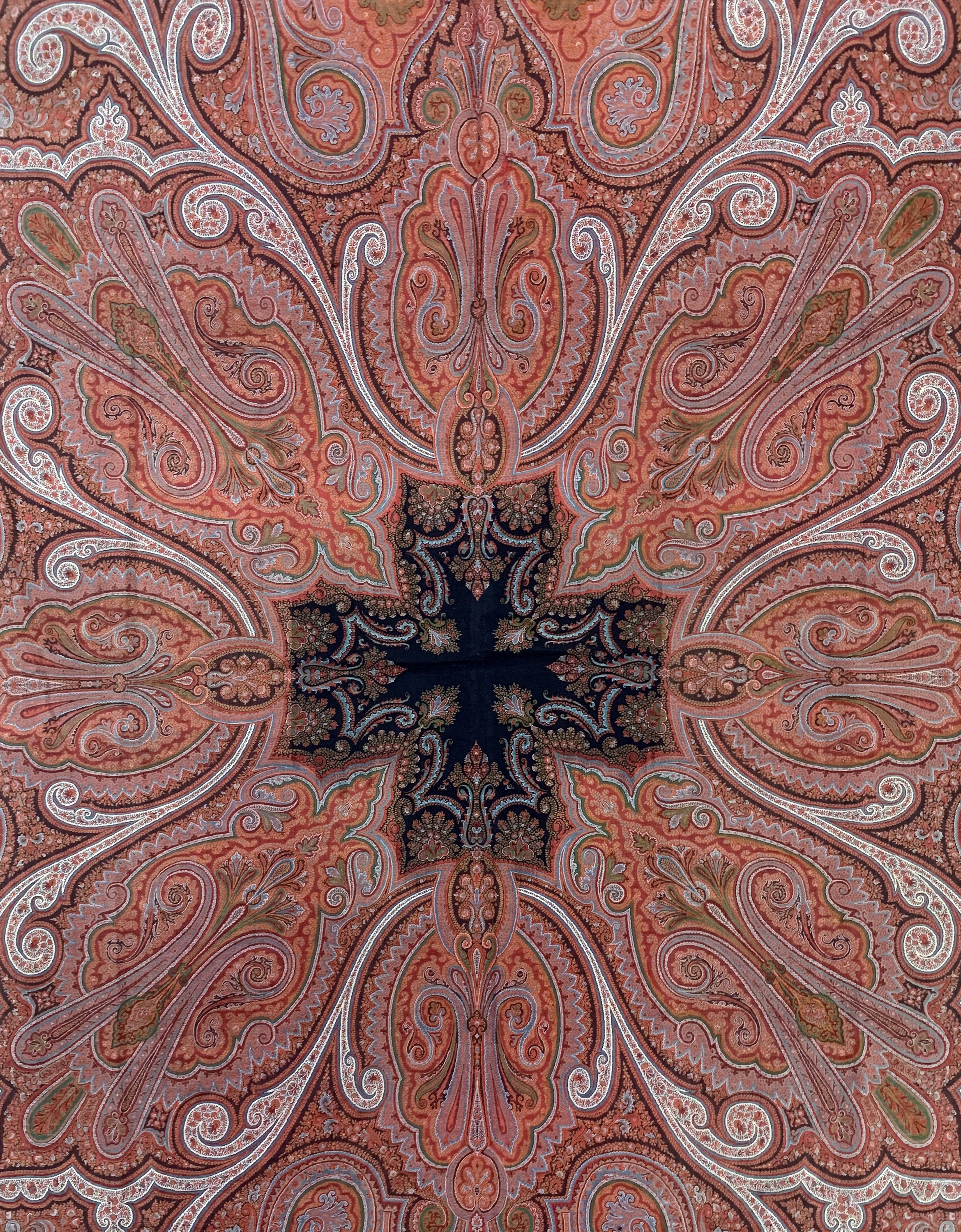 Detail d: Kaschmir Schal, Indien, Anfang 20.Jhd, Wollstickerei, ca. 315 x 160 cm, EHZ: 2(kleineLöcher)