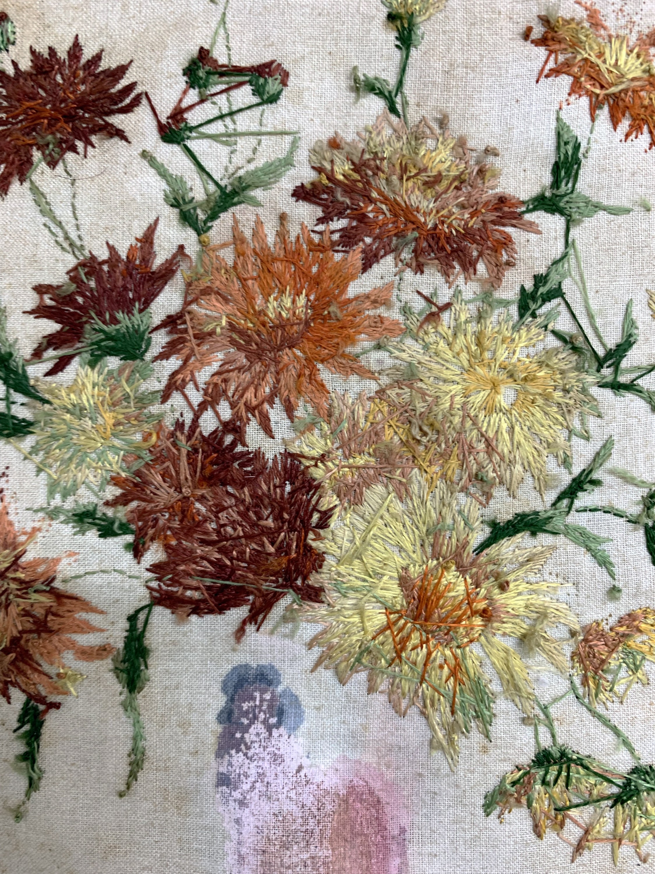 Detail f: Seidenstickerei, Europa, signiert"Lotte", datiert 1929 -, Stickerei & malerei auf Stoff , ca. 30 x 21 cm, EHZ: 2(kleine beschädigungen ab ...