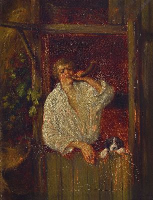 Image Zuschreibung: Paul Elie Dubois (1886-1949), Hirte mit seinem Hund am Stallgatter, ...