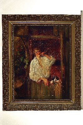 26933723k - Zuschreibung: Paul Elie Dubois (1886-1949), Hirte mit seinem Hund am Stallgatter, ...