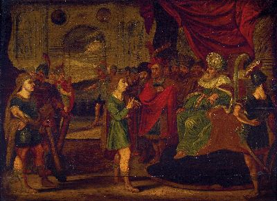 Image 26933725 - Unbekannter Barockmaler, 18.Jh., salomonisches Urteil, Öl/Holz, Schwundrissig und ...
