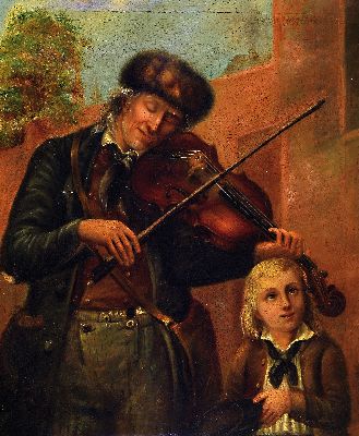 Image Monogrammist LR, ausgehendes 19.Jh., Violinenspieler mit Kind, links unten monogrammiert ...