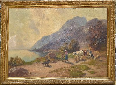 26933730k - Henry Schouten, 1864 Indonesien-1927 Gent, monumentale Landschaft mit Hirtenfamilie, ...