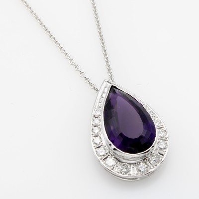 Image Anhänger mit Amethyst und Brillanten an Kette, WG 750/000, tropfenf. facett. ...