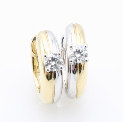 Image Paar Klappcreolen mit Brillanten, GG 585/000, z.T. rhod., 2 Brill. zus. ca. 0.25 ct ...