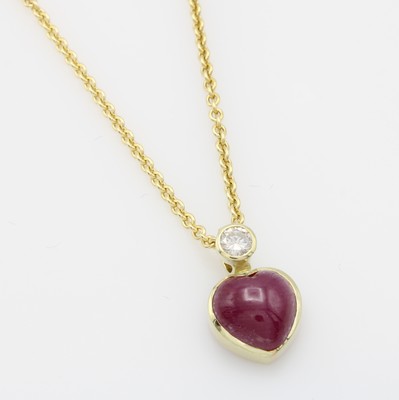 Image Anhänger "Herz" mit Rubin und Brillant an Kette, GG 585/000, herzf. ...