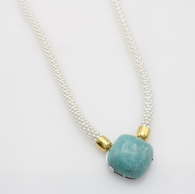Image Wechselschließe mit Amazonit an Kette, 925er Silber z.T. verg., blau-grüner ...
