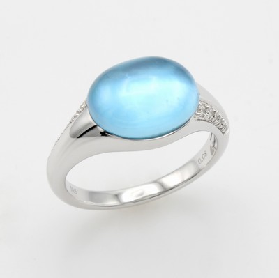 Image Ring mit Blautopas und Brillanten, WG 585/ 000, Topas (beh.), 12 Brill. zus. ca. 0.06 ct ...