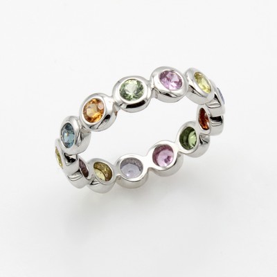 Image 26934154 - Ring mit Saphiren, WG 750/000, bunte Saphire in Zargenfassung zus. ca. 1.23 ct, RW ca. 55