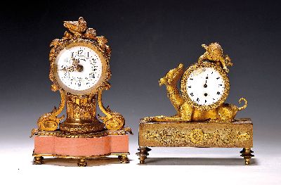 Image 26934353 - Konvolut zwei Miniatur-Pendulen, Frankreich um 1850-1900, a) Bronze, Emailzifferblatt ...