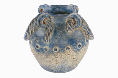 Image 26934871 - Vorratsgefäß, Terracotta, blau u. ockerfarben changierend koloriert, ...
