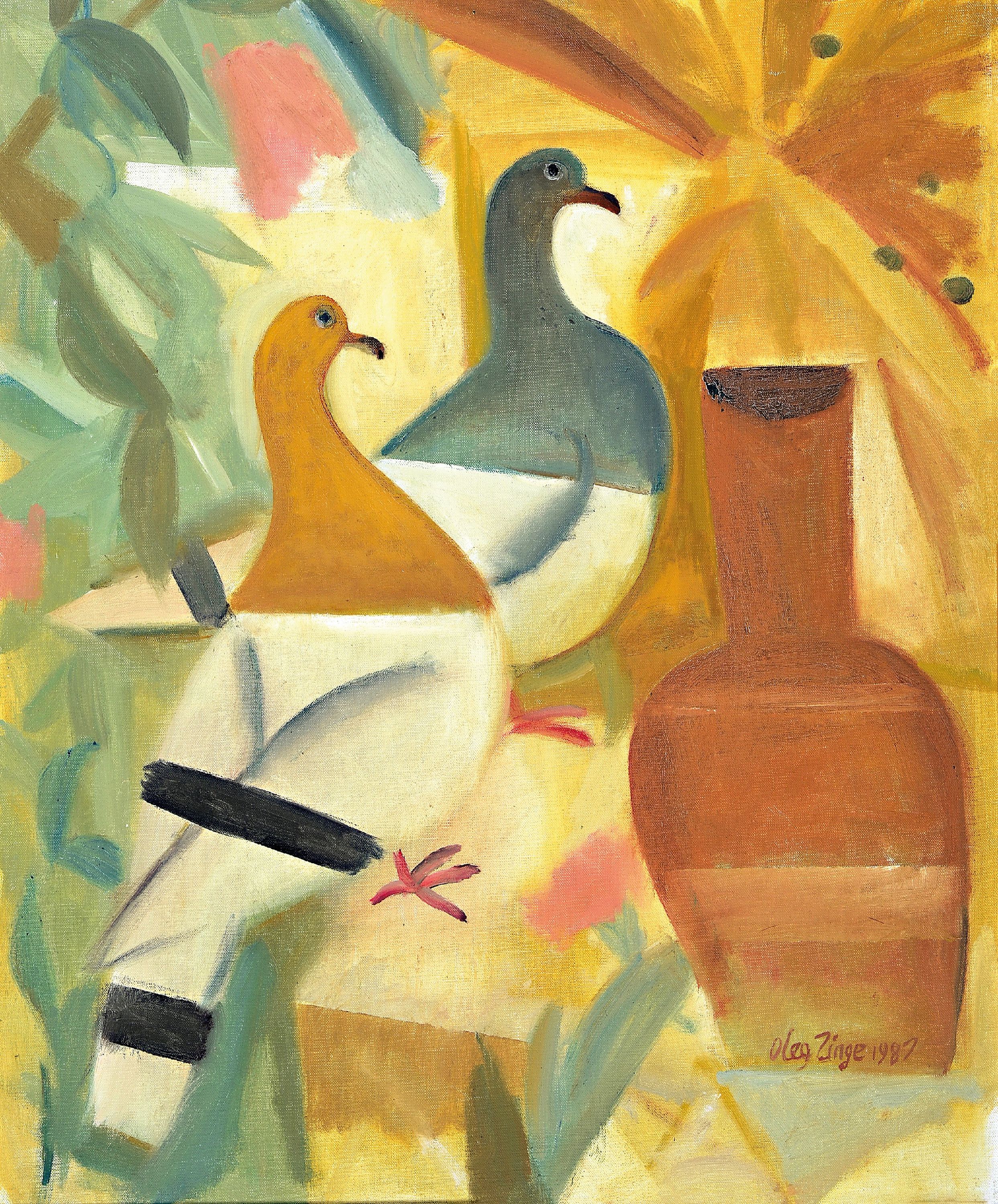 Oleg Zinger, 1910 Moskau-1998 Nimes, Stillleben mit Paar, Öl/Lwd, rechts unten sign. und dat. 1987, ca. 73x61cm, R. ca. 76x63cm
