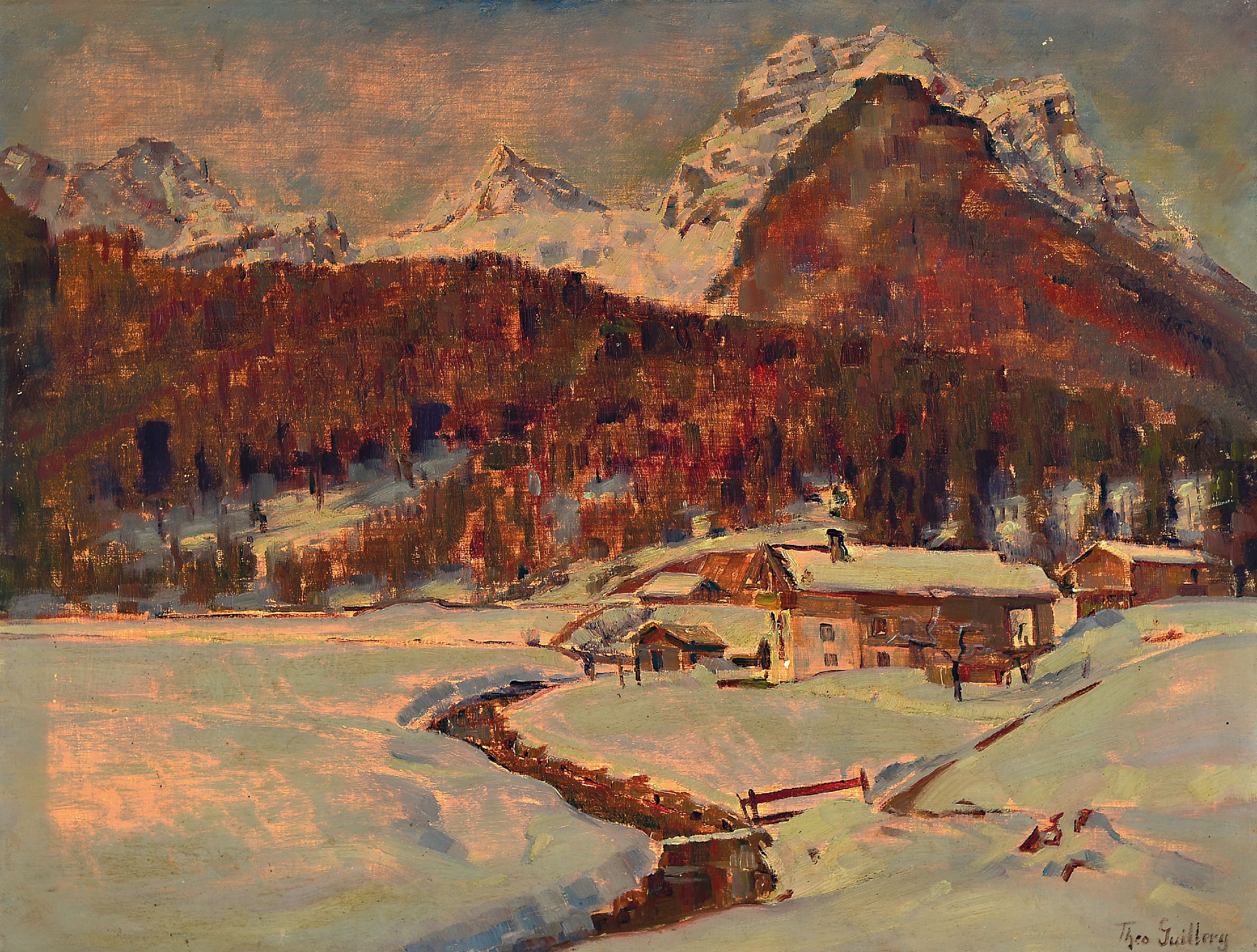 Theo Guillery, 1900 München-1976 Buchbach, "Die Lofener Steinberge", rückseitig so betitelt, Öl/Lwd, rechts unten sign., ca. 57x 75cm, ...