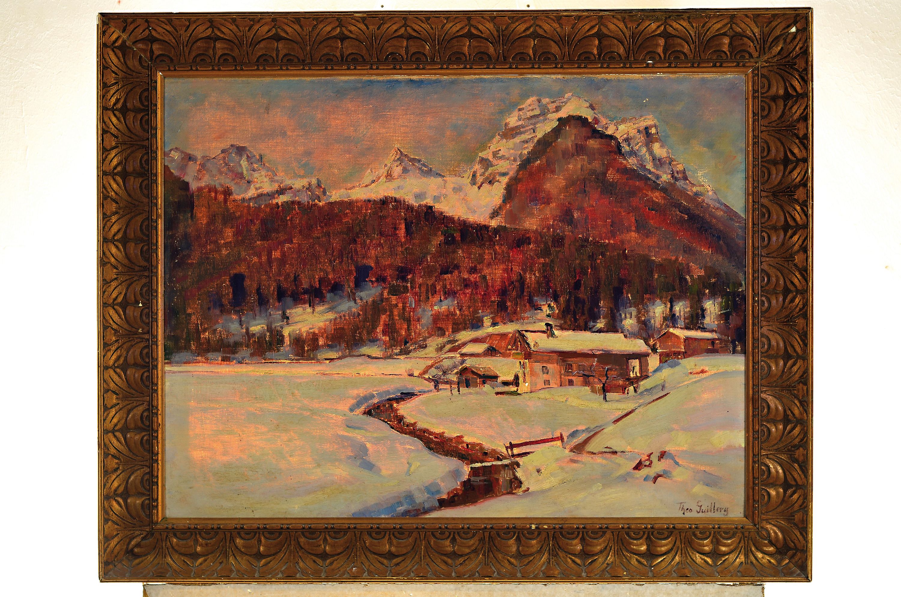 Detail k: Theo Guillery, 1900 München-1976 Buchbach, "Die Lofener Steinberge", rückseitig so betitelt, Öl/Lwd, rechts unten sign., ca. 57x 75cm, ...