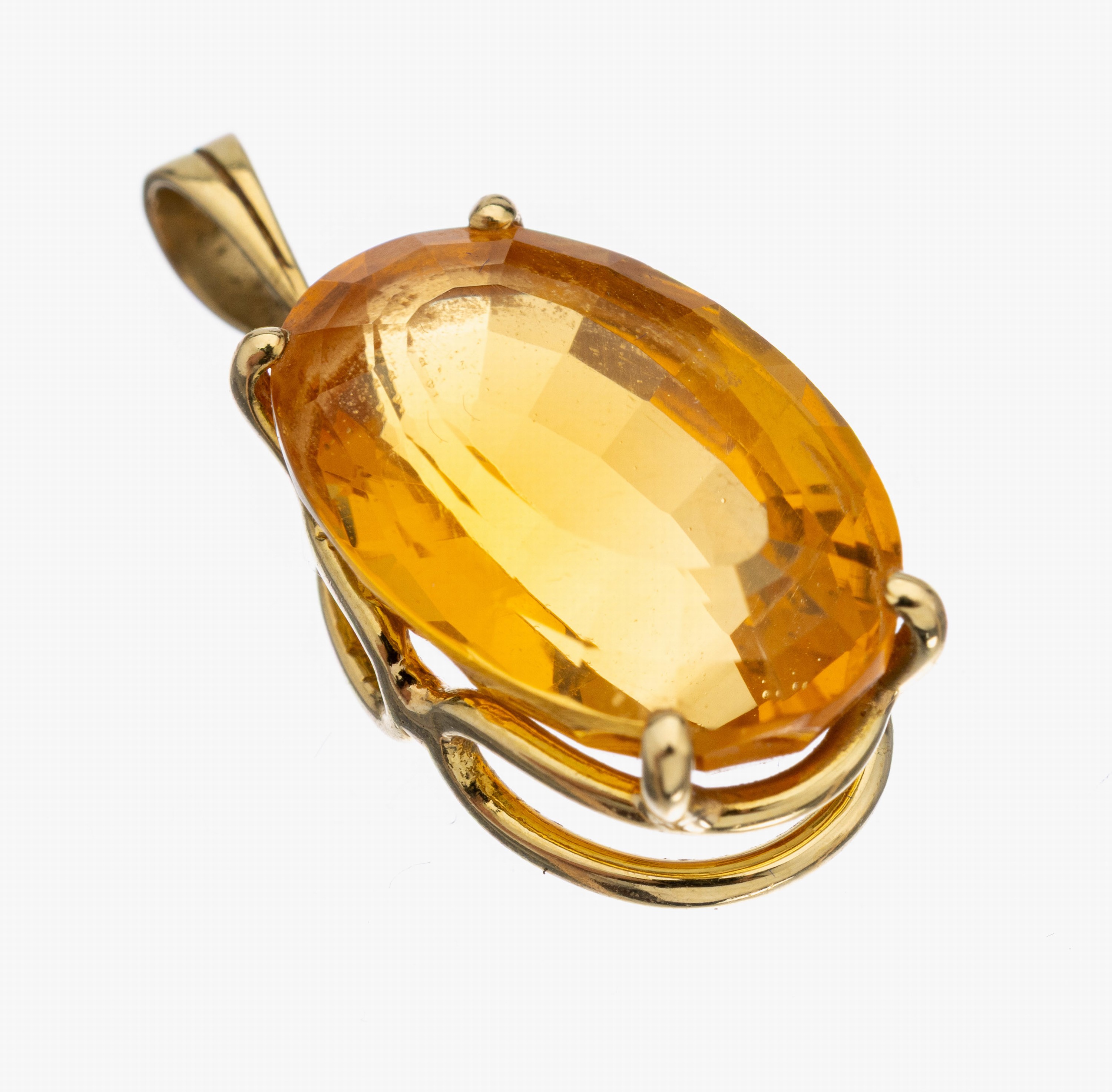 18 kt Gold Citrin-Anhänger, GG 750/000, ovalfacett. Citrin von schöner Farbe, L. ca. 2.5 cm, ca. 4.1 g