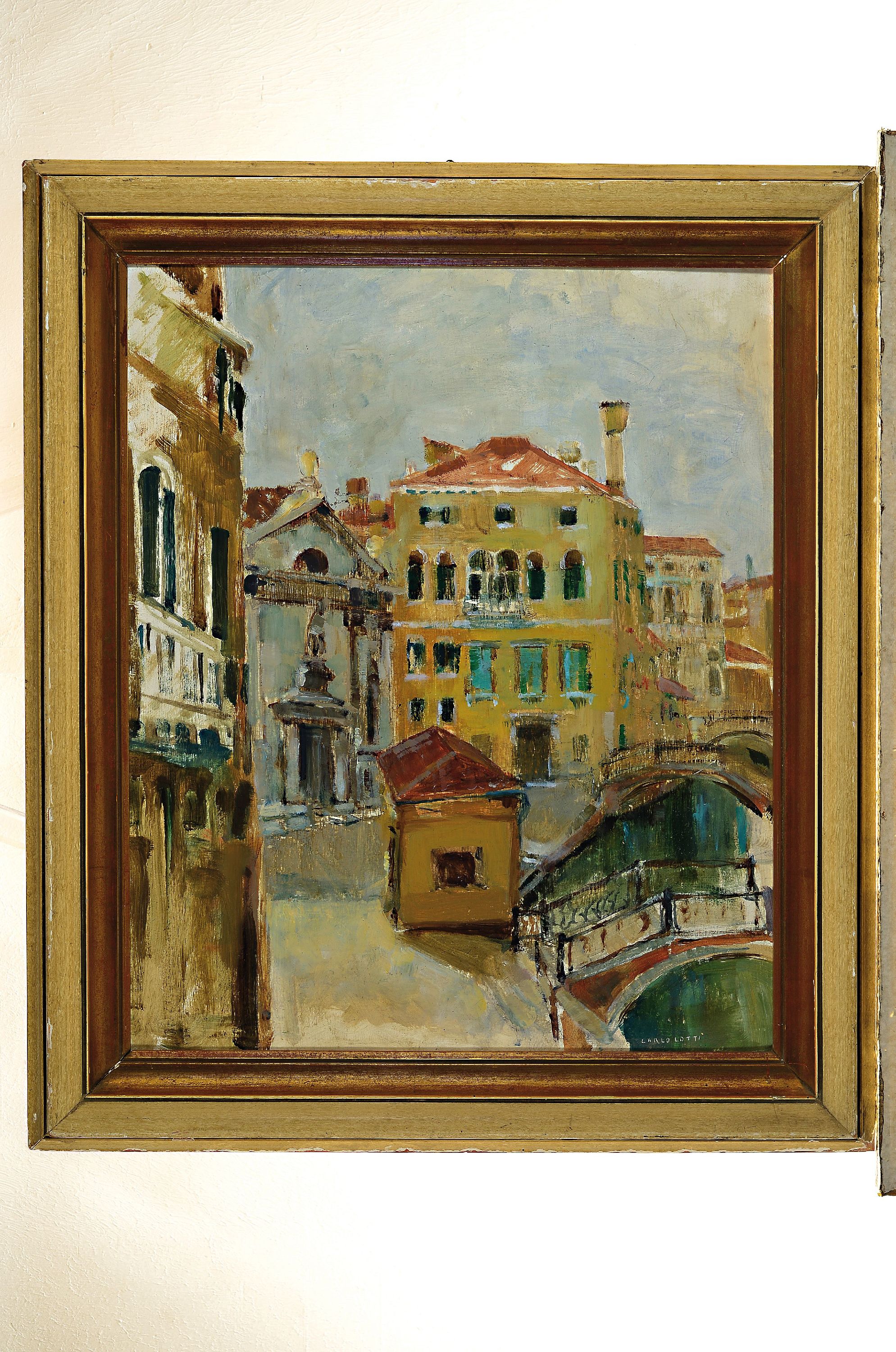 Detail k: Carlo Lotti, 1890-1975 Venedig, dalla finestre Campo e ponti, rückseitig auf Etikett so betitelt, Mischtechnik auf Malkarton, rechts unten sign., ...