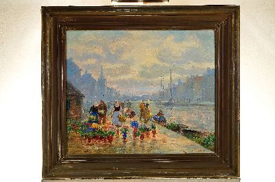 26934964k - Söderström, Maler des frühen 20. Jh., Blumenmarkt an einer Gracht in ...