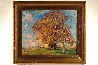 26934992k - Wilhelm Hempfing, 1886 Schönau-1948 Karlsruhe, Mächtiger Baum vor einer ...