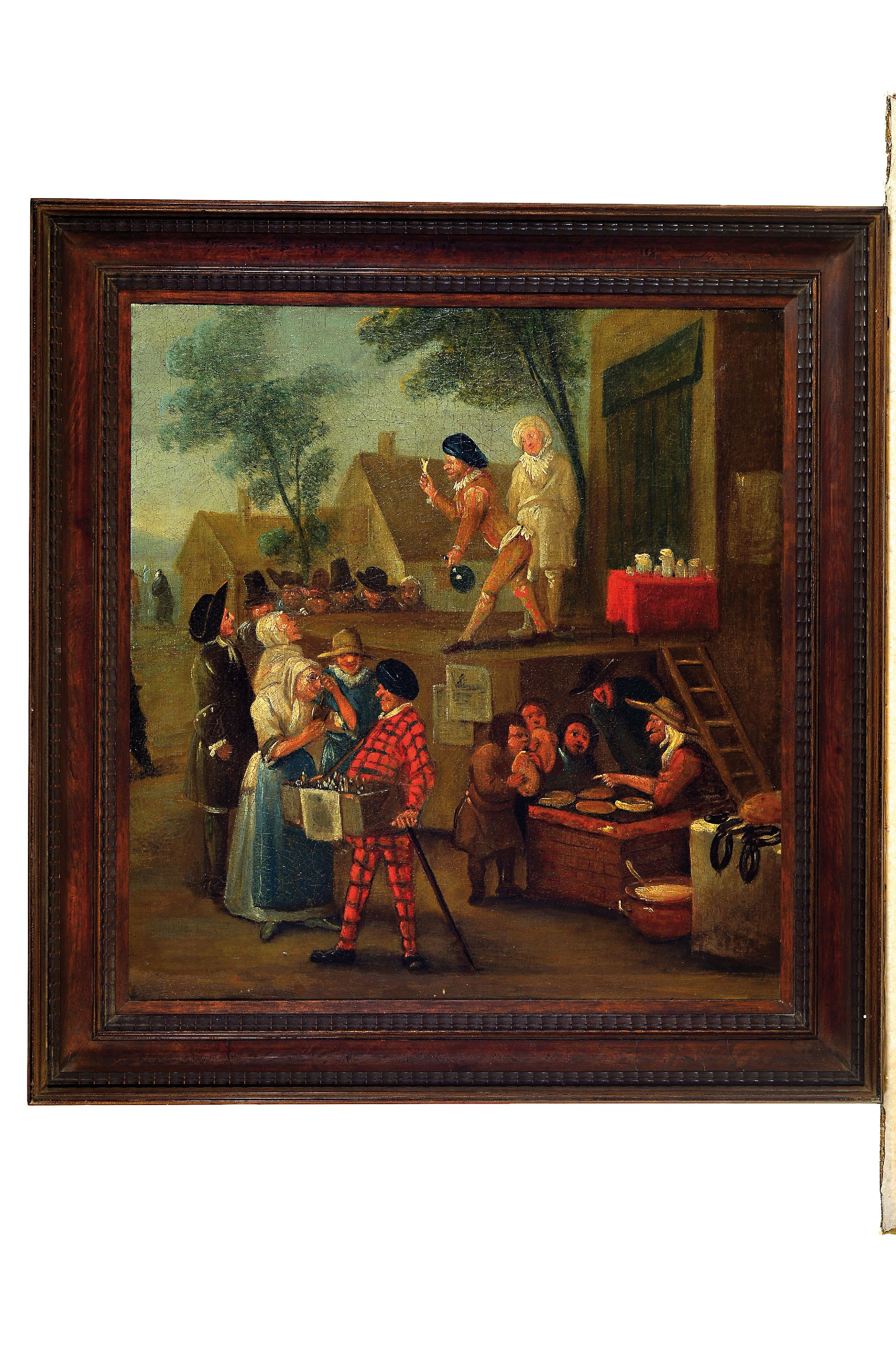 Detail k: Unbekannter Künstler, wohl Niederlande, 19. Jh., vielfigurige Jahrmarktszene, Öl/Lwd, ca. 51x45cm, R. ca. 60x58cm