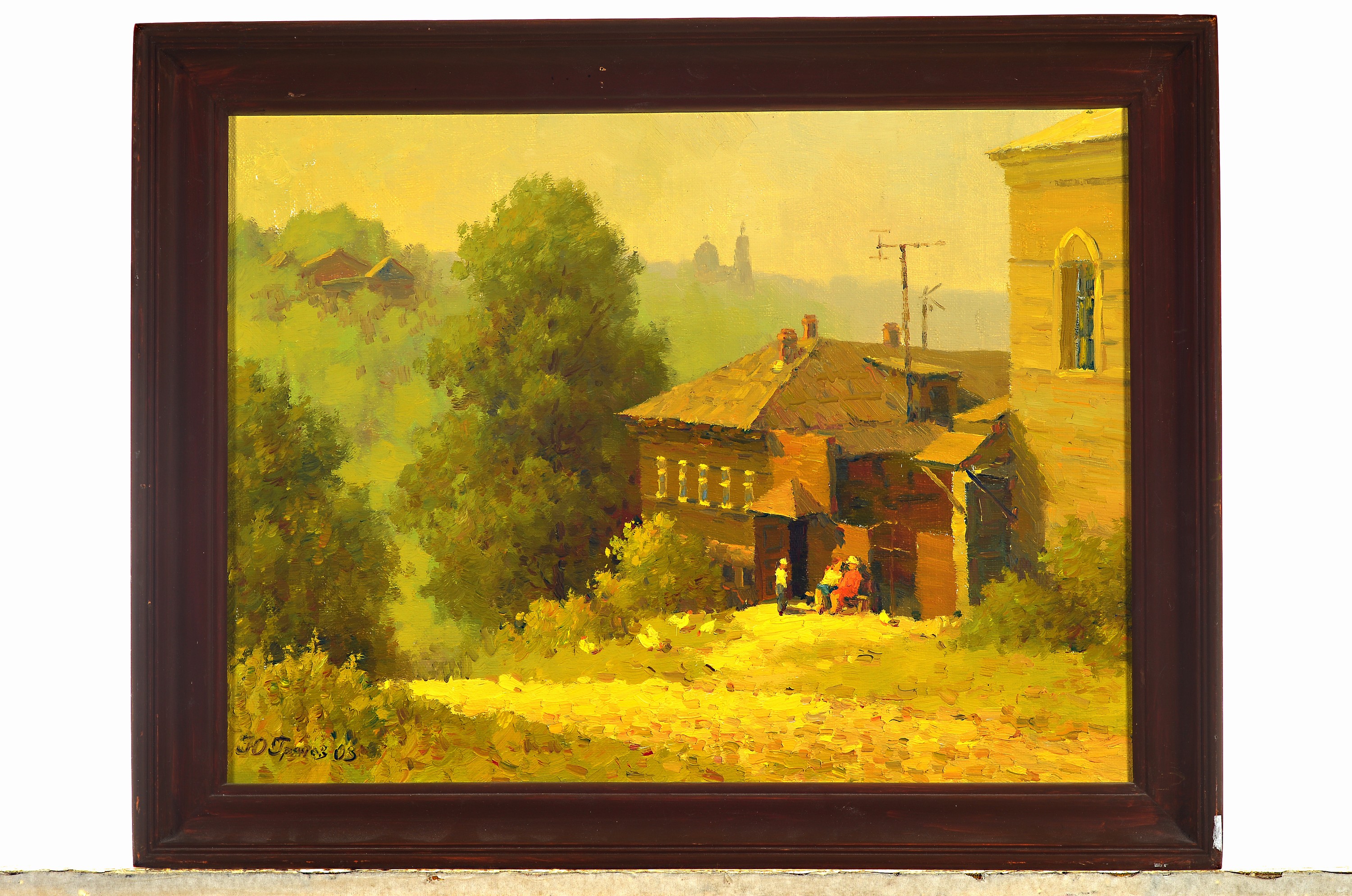 Detail a: Yuri Grachev, zeitgen. russischer Künstler, 2 Arbeiten in Öl/Malkarton, beide sign. und dat. 2001 bzw. 03, 1x Sommerlandschaft mit Haus und ...