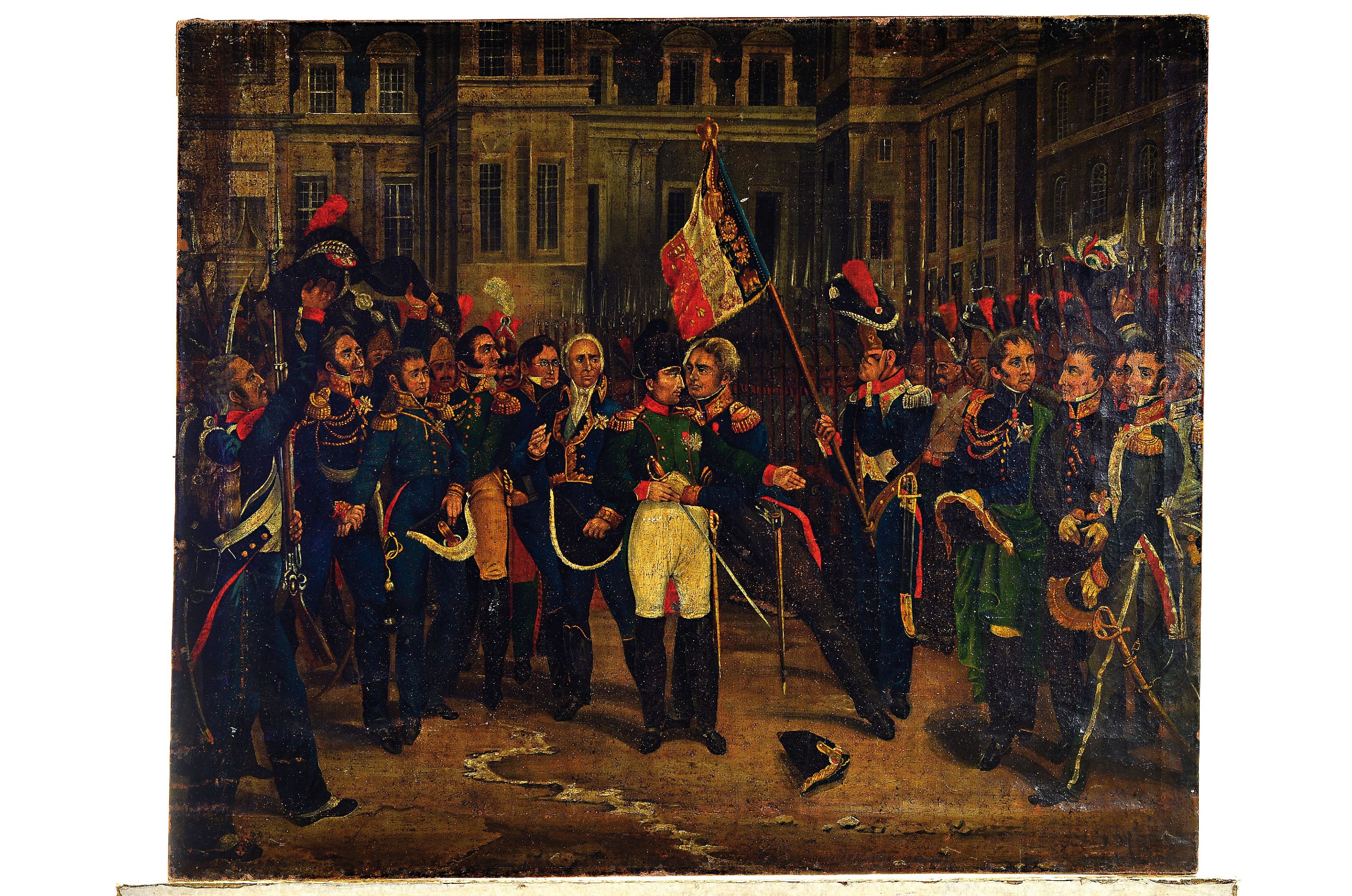 Detail k: Unbekannter Künstler, wohl Frankreich, um 1820, Adieux de Fontainebleau, Abschied Napoleon Bonapartes von seiner Garde in Fontainebleau am 20. April ...