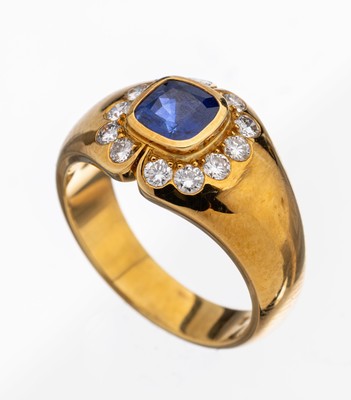 Image 26935097 - 18 kt Gold Saphir-Brillant-Ring, GG 750/000, facett. Saphir Rechteck ca. 1.20 ct, 12 ...