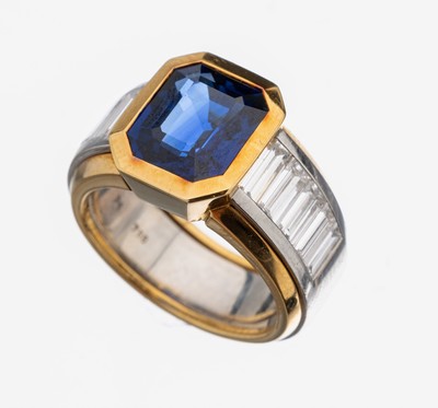 Image 26935146 - 18 kt Gold und Platin Saphir-Diamant-Ring, GG 750/000 und Platin 950/000, facett. ...