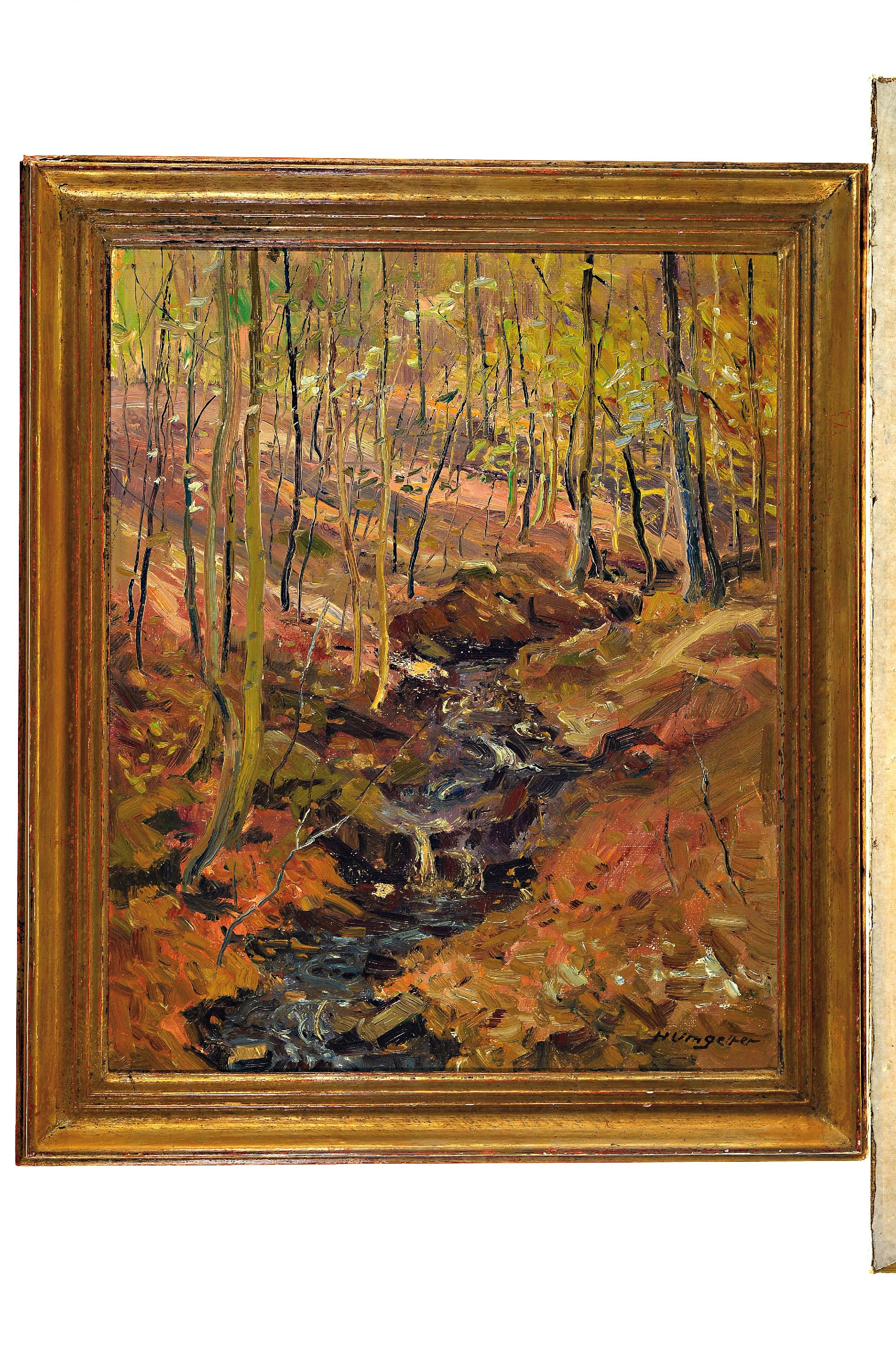 Detail k: Hermann Umgelter, 1891 Botnang-1962 Stuttgart, Waldinneres mit dem Feuerbach bei Botnang, Öl/Hartfaser, rechts unten sign., ca. 55.5x45.5cm, R. ca. ...