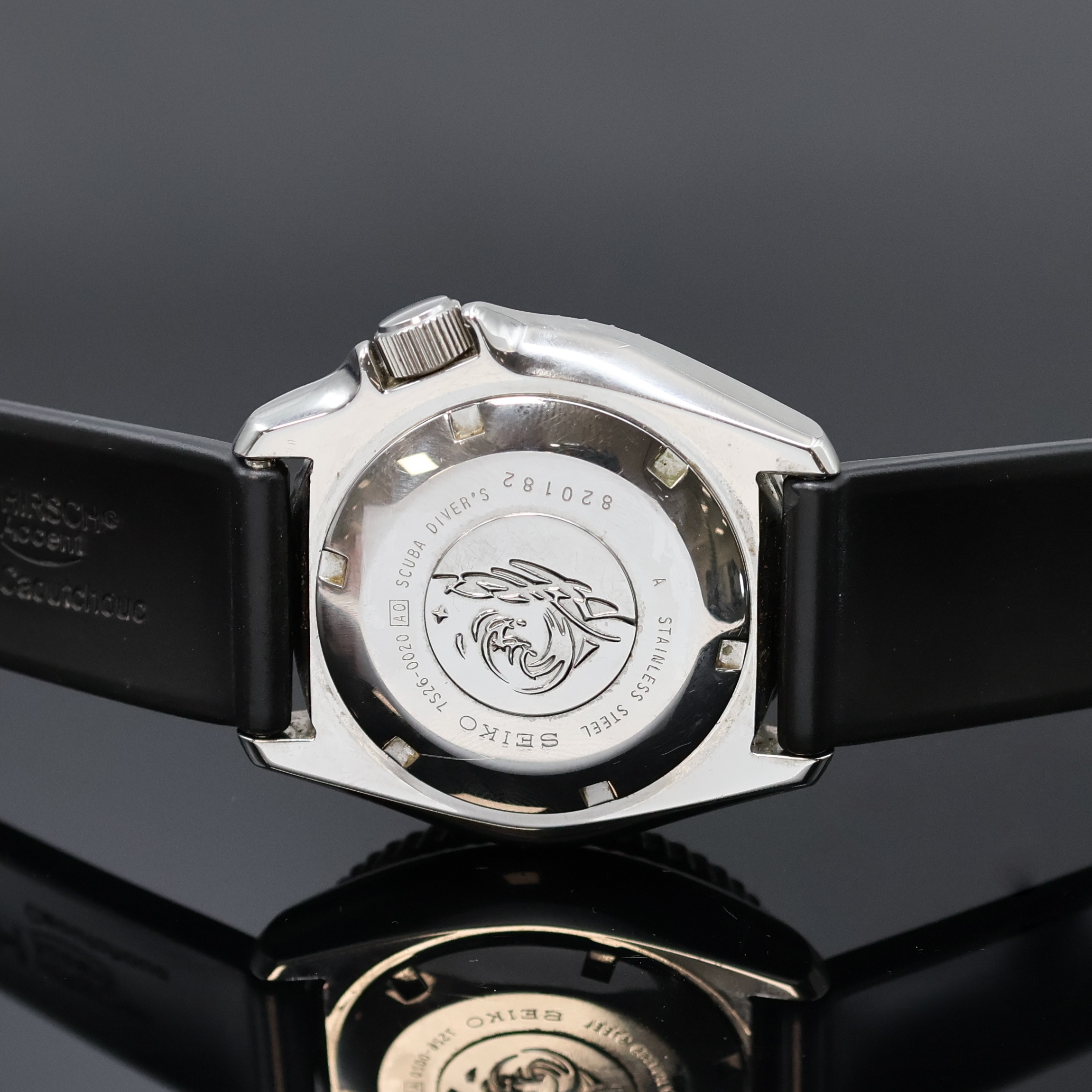 Detail d: SEIKO Automatic Diver's 200m Taucheruhr in Stahl, Japan um 2000, Automatik, Geh. m. eins. drehb. Lunette, Boden u. Krone verschr., Kautschukband ...
