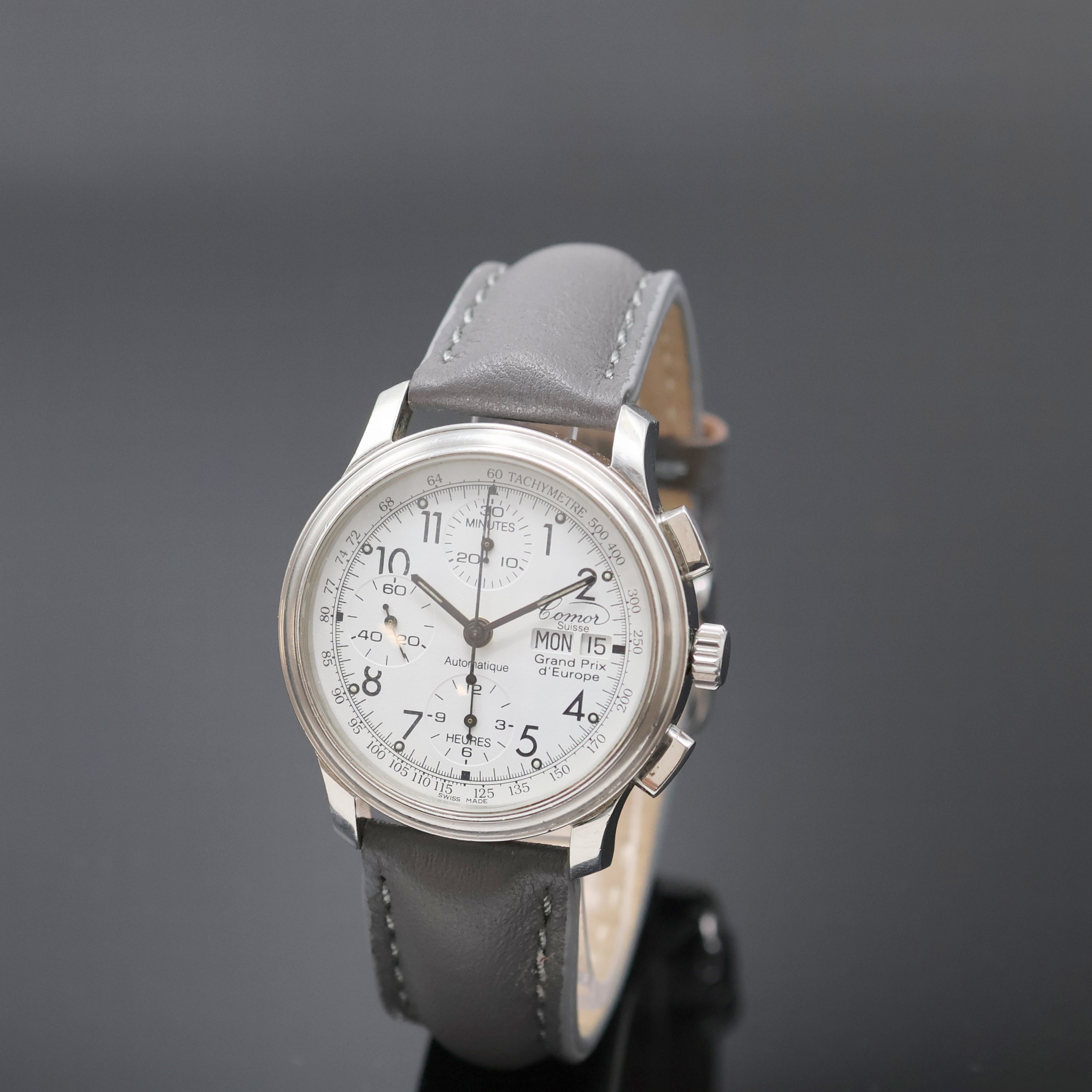 COMOR Grand Prix d'Europe Herrenchronograph in Stahl Schweiz um 1995, Automatik, angefertigt anlässlich des Formel 1 Rennens "Grande Prix ...