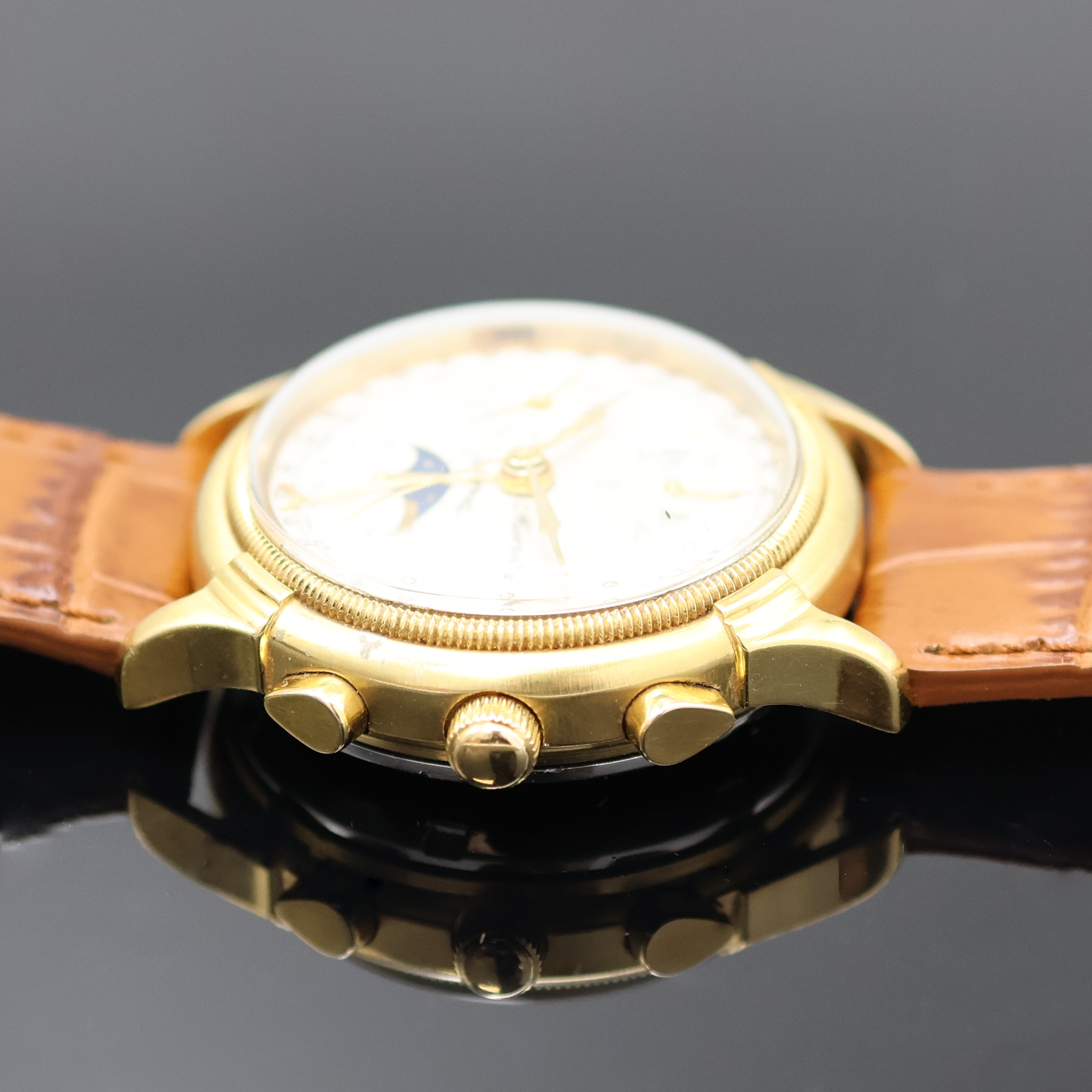 Detail b: MERVEILLEUX Armbandchronograph mit Vollkalender und Mondphase Valjoux 7751, Schweiz um 1995, Automatik, verg. Geh. m. verschr. Stahlboden, silb. ...