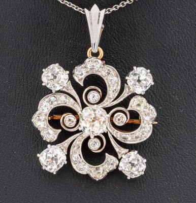 26935457a - 14 kt Gold und Platin Diamant- Brosche/Anhänger, GG 585/000 und Platin, wohl ...