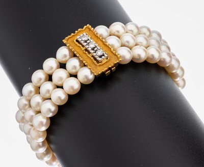Image Perl-Armband mit 18 kt Gold Brillant-Schließe, WG 750/000, 3-rhg. weiße ...