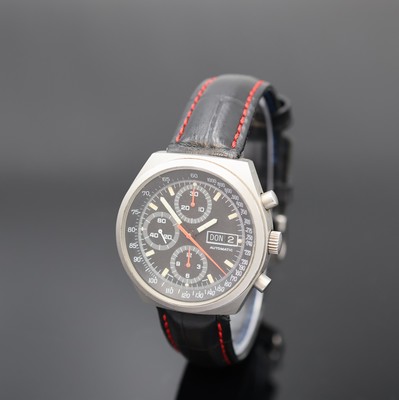 Image 26935482 - Armbandchronograph in mattiertem Stahlgehäuse, Schweiz um 1980, Automatik, 2-tlg. ...