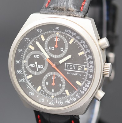 26935482a - Armbandchronograph in mattiertem Stahlgehäuse, Schweiz um 1980, Automatik, 2-tlg. ...