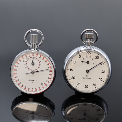 Image 26935487 - OMEGA und SEIKO 2 Stoppuhren, Schweiz/Japan um 1960/1975, verchr. Gehäuse, 1.) ...