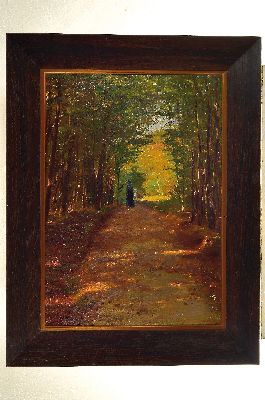 26935490k - Gustav Kampmann, 1859 - 1917, Waldweg, Öl/Lwd, signiert, Spaziergängerin auf ...