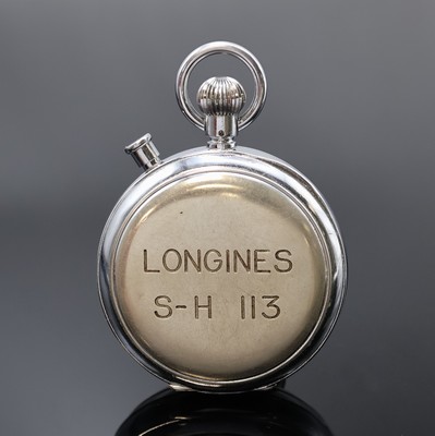 26935492a - LONGINES 1/10-Sekunden Schaltradchronograph, Schweiz 1940er Jahre, Nickelgeh. verchr., ...