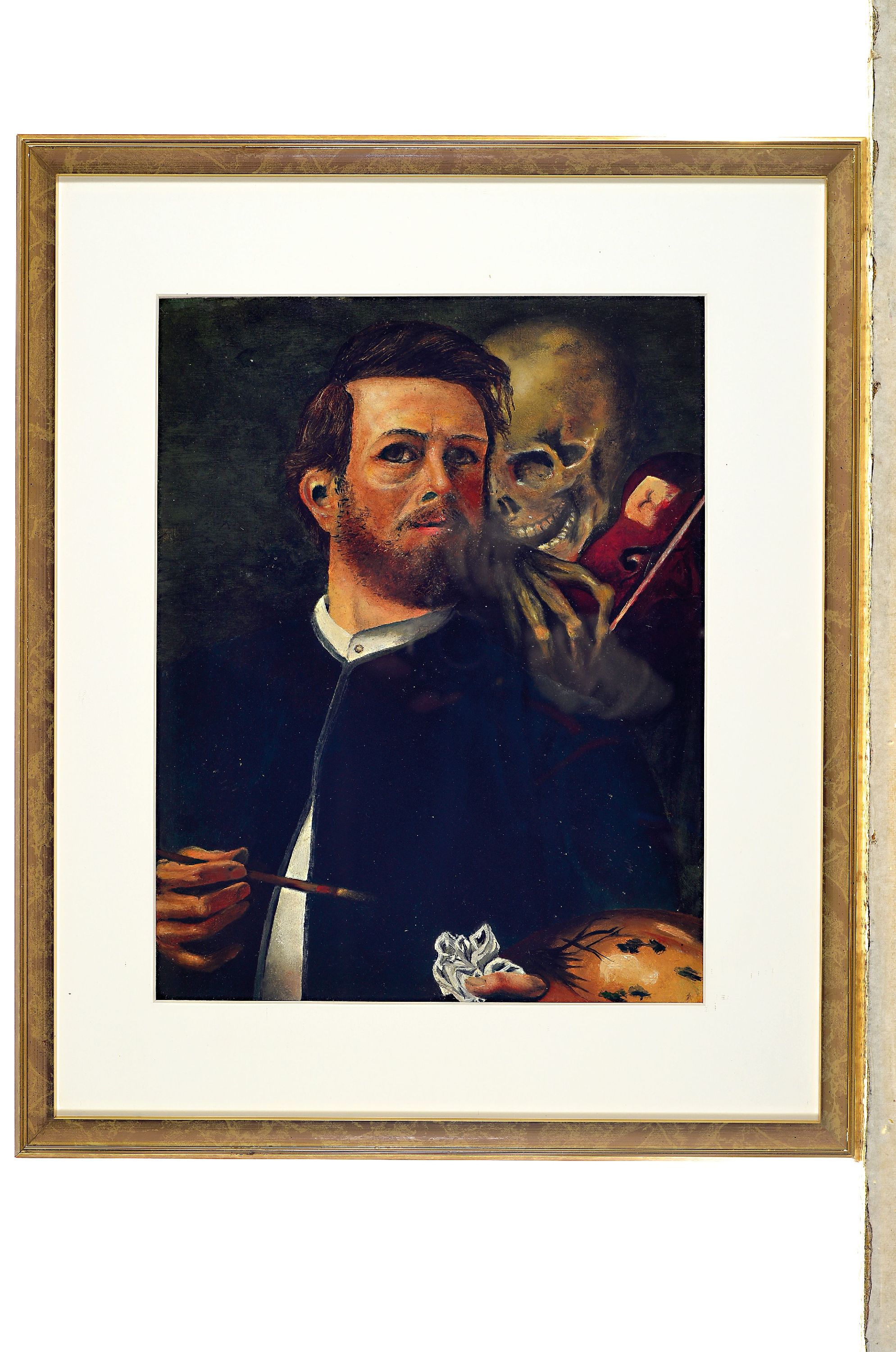 Detail k: Unbekannter Kopist nach Arnold Böcklin, 20. Jh., Selbstbildnis mit dem fiedelnden Tod, Öl auf Papier, unsigniert, ca. 36x28cm, PP, u.Gl., R. ca. ...
