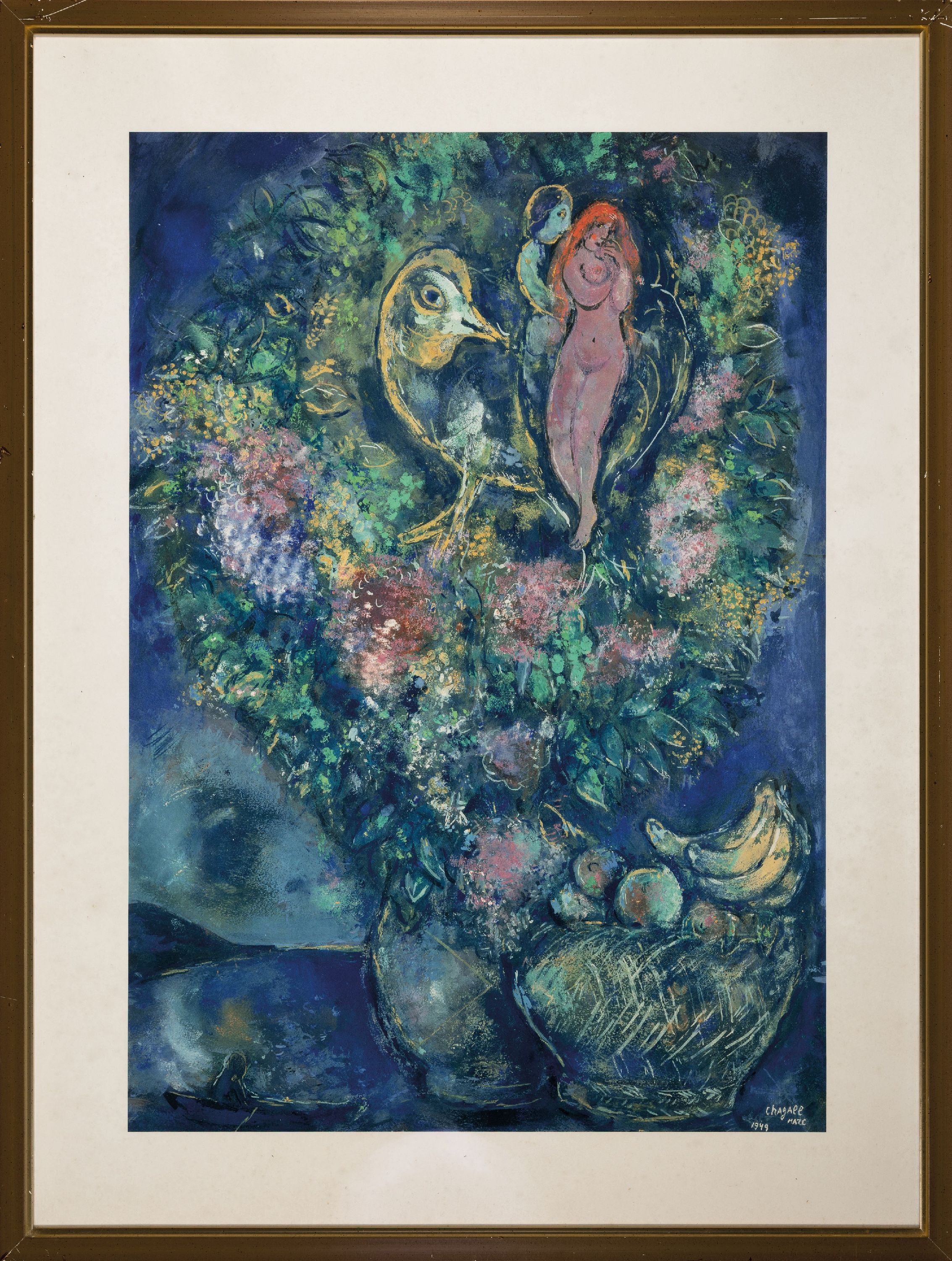 Detail l: Nach Marc Chagall (1887-1985), 2 Granolithographien auf Velin, "Der Flötenspieler (1955)" und "Früchte und Blumen (1949)", ...