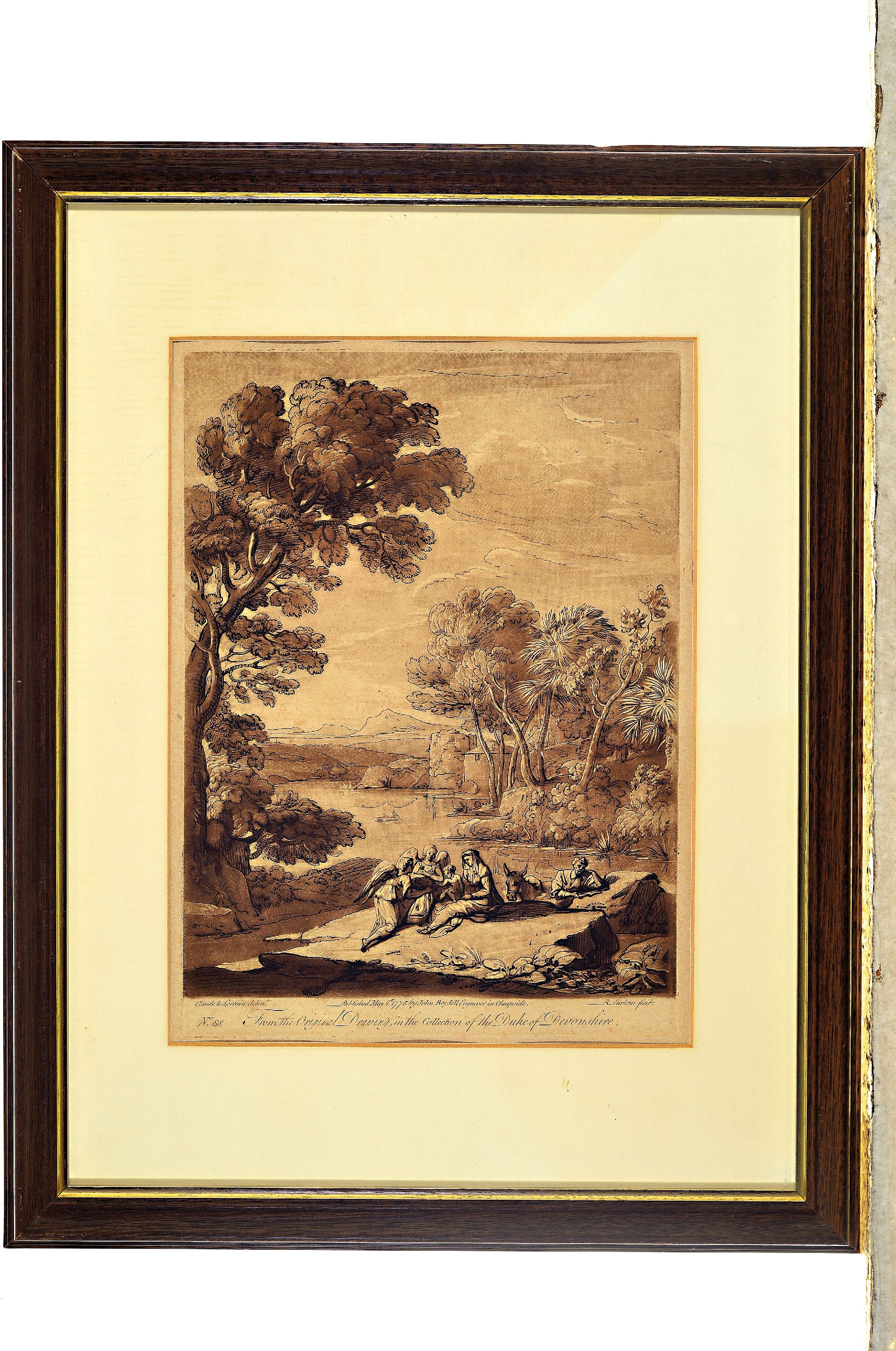 Detail k: Richard Erlom, 1743-1822, zwei Aquatinta- Radierungen nach Claude Lorrain (1600-1682), aus der Serie Liber veritatis Nr. 92 und 88, altersbedingt ...