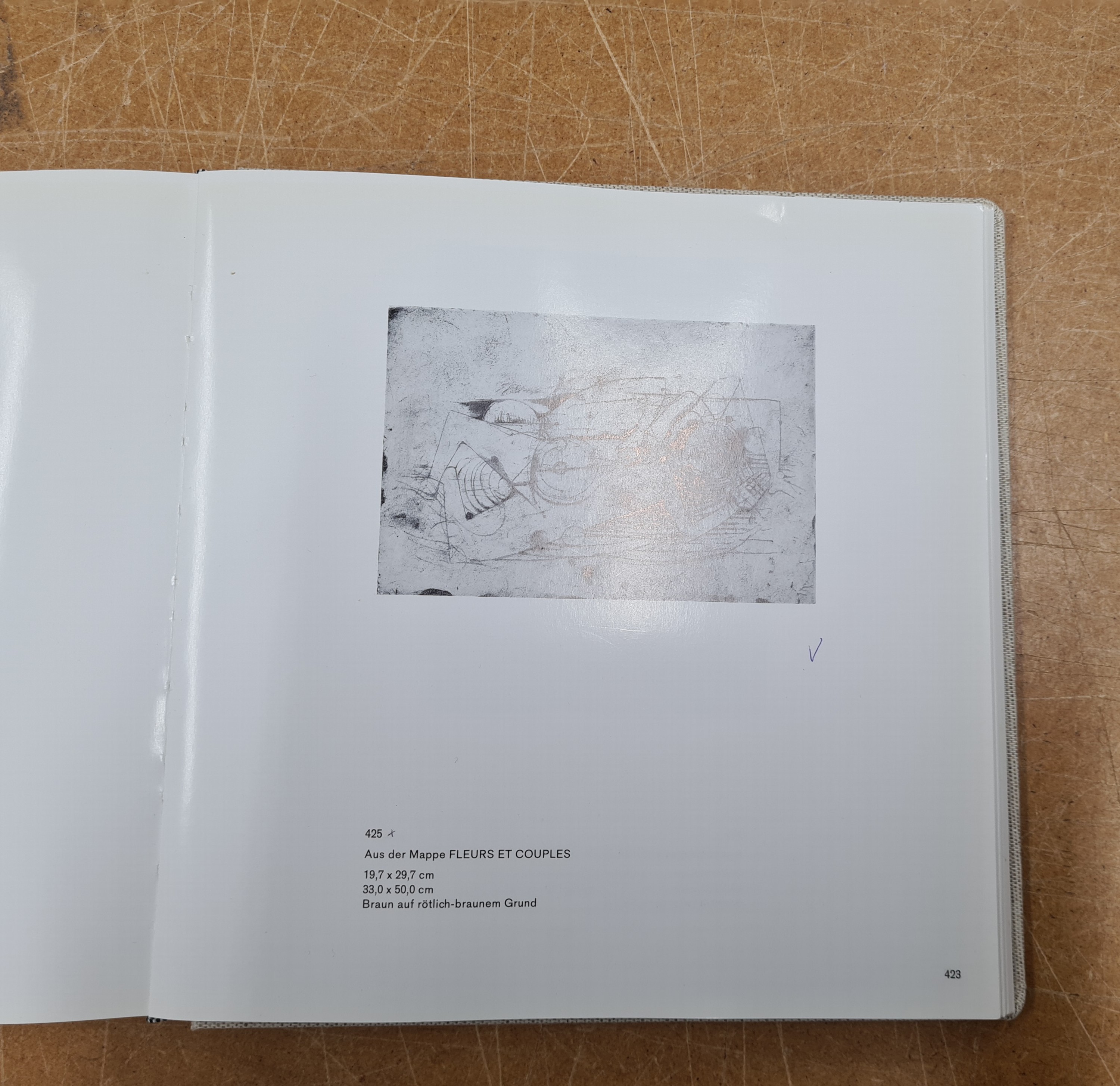 Detail d: Johnny Friedlaender, 1912 Pleß/Oberschlesien- 1992 Paris, 2 Grafiken und ein Buchband, 1 x Liegendes Paar, Farbradierung aus der Mappe Fleurs et ...
