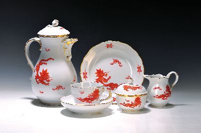 Image 26935504 - Kaffeeservice, Meissen, 60er Jahre, 2. Wahl, Ming-Drache, Form Neuer Ausschnitt, rote ...